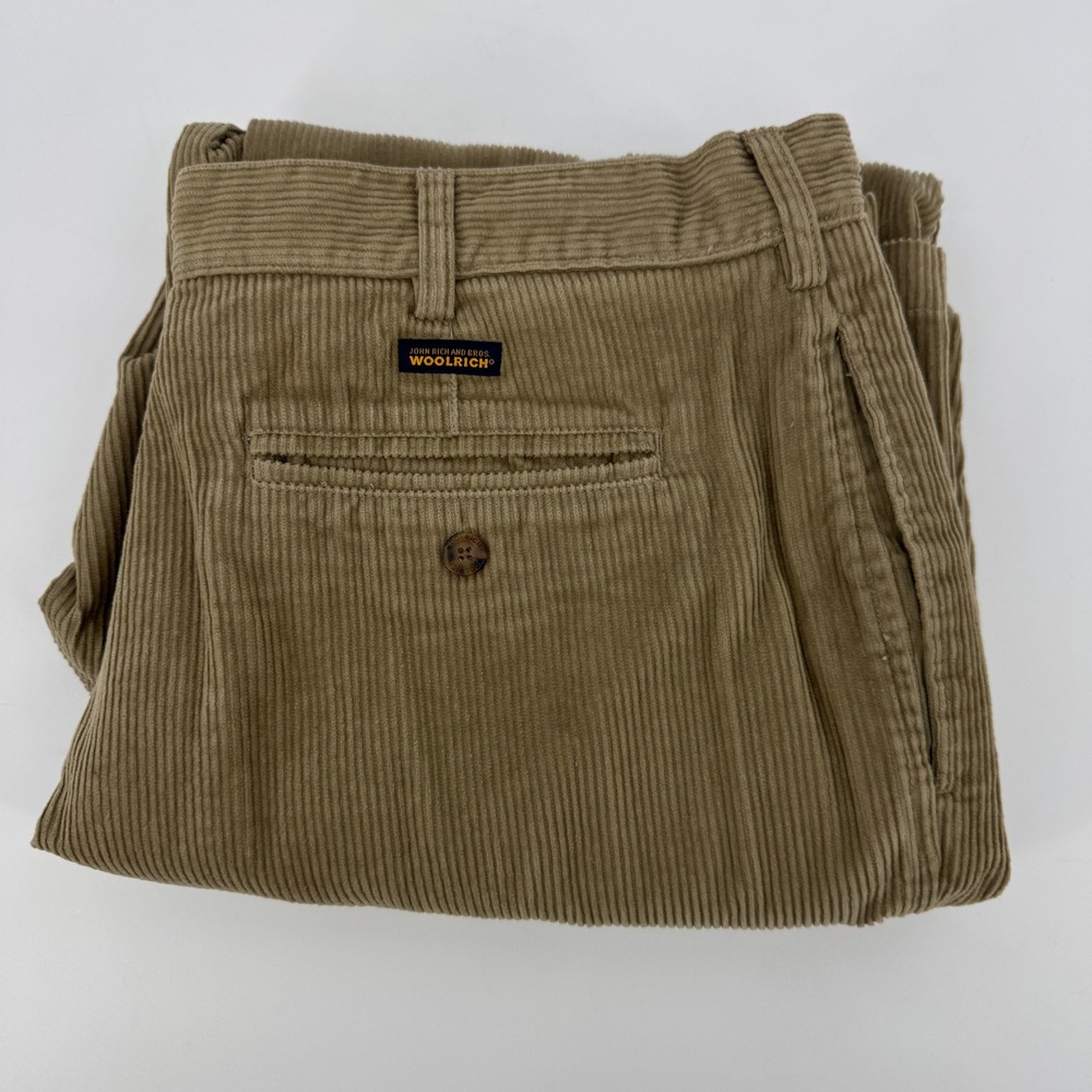 Woolrich Mens 38x30 Pleated Corduroy Pants Khaki Tan Wide Wale Cotton 1956